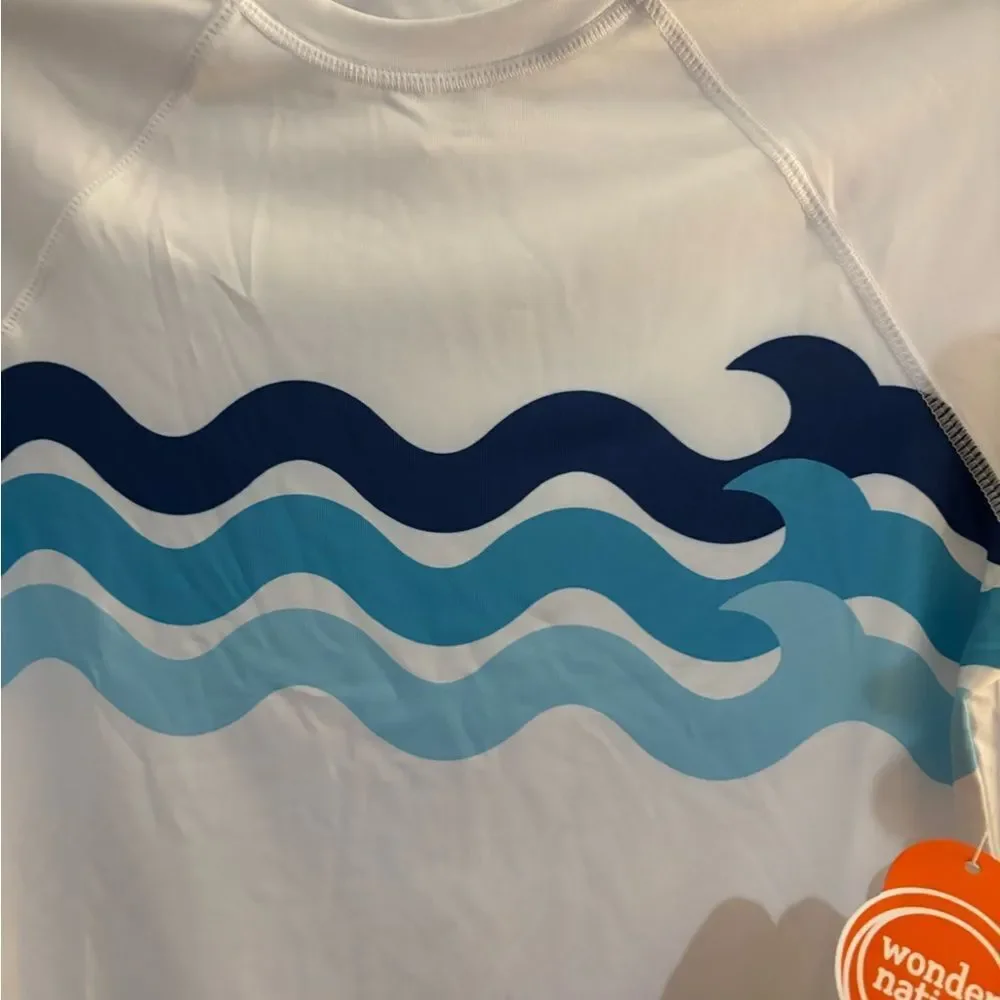 Boys Long Sleeve Swim Shirt rashgaurd with Wave Design Sz L 10/12